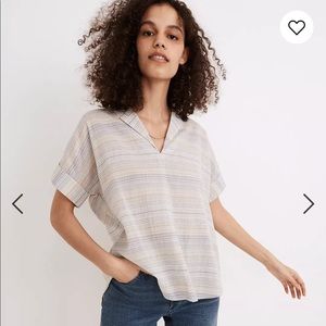 Madewell Crinkle Hayden Popover Top in Stripe (Size XS)